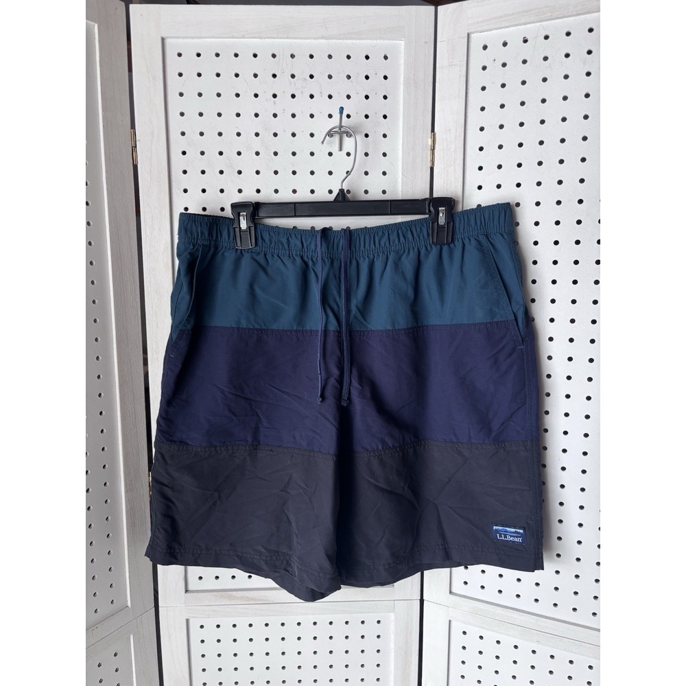 LL Bean Board Shorts Mens L Swim Trunks Supplex Nylon Color Block Lined 34"x19"